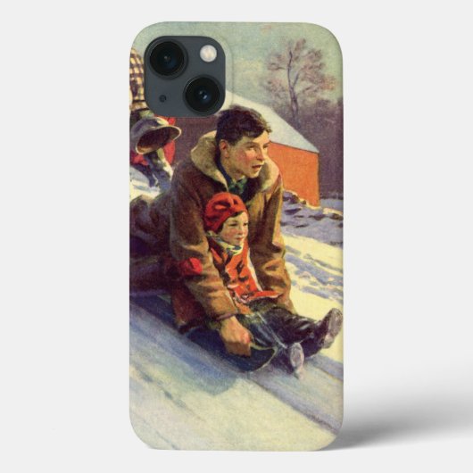 ヴィンテージ クリスマス 父と娘のそり遊び Case-Mate iPhoneケース (裏面)