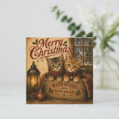 ヴィンテージ クリスマス 猫 フラットカード (スタンド正面)