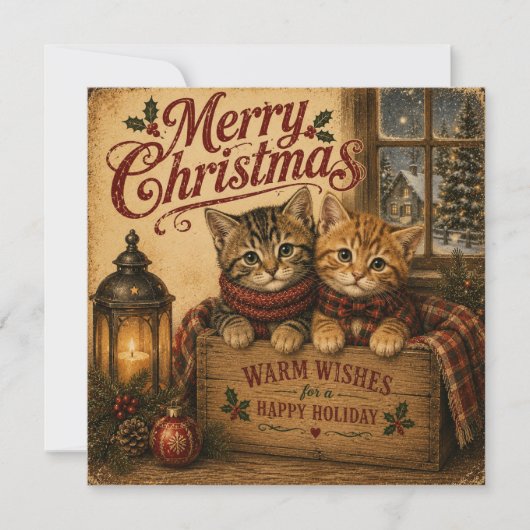 ヴィンテージ クリスマス 猫 フラットカード (正面)