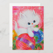 ヴィンテージ クリスマス 白い子猫 ホリデー カード (正面/裏面)