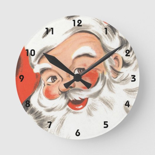 ヴィンテージ クリスマス、笑顔の陽気なサンタクロース ラウンド壁時計 (正面)