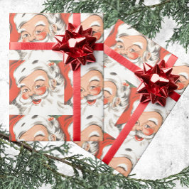 ヴィンテージ クリスマス、笑顔の陽気なサンタクロース ラッピングペーパー