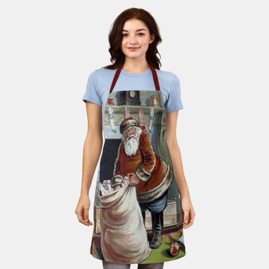 ヴィンテージ・クリスマス、聖ニコラス暖炉 エプロン (着用した状態)