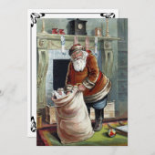 ヴィンテージ・クリスマス、聖ニコラス暖炉 招待状 (正面/裏面)