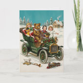 ヴィンテージ クリスマス 自動車 子供 ホリデー カード (正面)