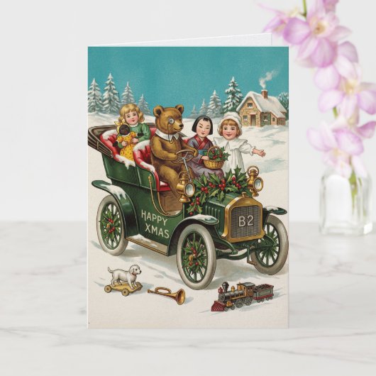 ヴィンテージ クリスマス 自動車 子供 ホリデー カード (蘭)