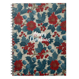 ヴィンテージ クリスマス 赤いベリーの植物タペストリーリネン ノートブック