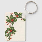ヴィンテージ クリスマス、赤い実のひいらぎの植物 キーホルダー (裏面)