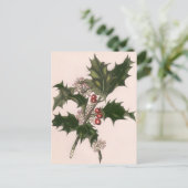 ヴィンテージ クリスマス、赤い実のホーリーの植物 シーズンポストカード (スタンド正面)