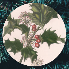 ヴィンテージ クリスマス、赤い実のホーリーの植物 ラウンドシール