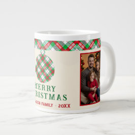 ヴィンテージ クリスマス 赤 緑 ターターンチェック 2枚の写真 ジャンボコーヒーマグカップ