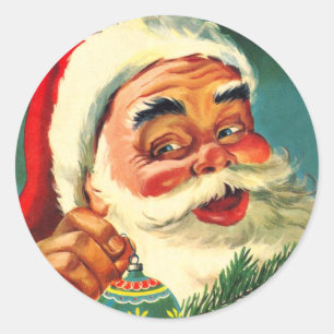 ヴィンテージ クリスマス、陽気なレトロ サンタクロース 1950年代 ラウンドシール