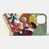 ヴィンテージ クリスマス、雪の中でそり遊びをする子供たち Case-Mate iPhoneケース (裏面 (横))