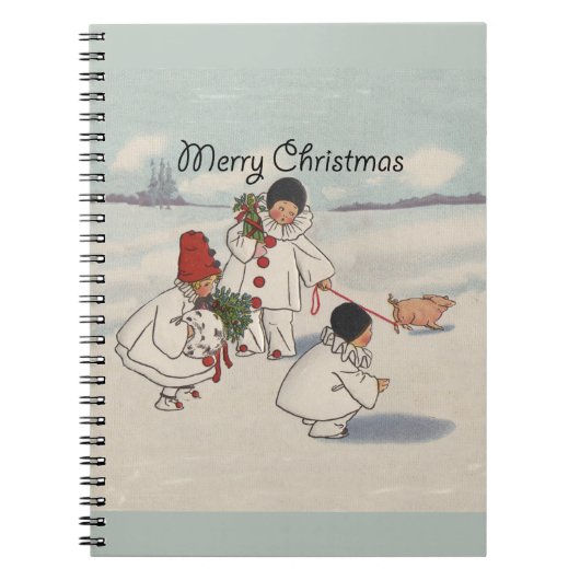ヴィンテージ クリスマス 雪の子供たち ノートブック (正面)