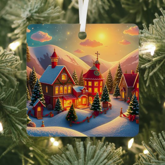 ヴィンテージ クリスマス 雪の村 メタルオーナメント (インサイチュ)