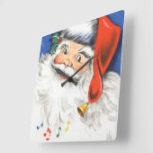 ヴィンテージ クリスマス、音楽とともに楽しむサンタクロース スクエア壁時計 (傾斜)