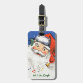 ヴィンテージ クリスマス、音楽と陽気なサンタクロース ラゲッジタグ (正面縦)