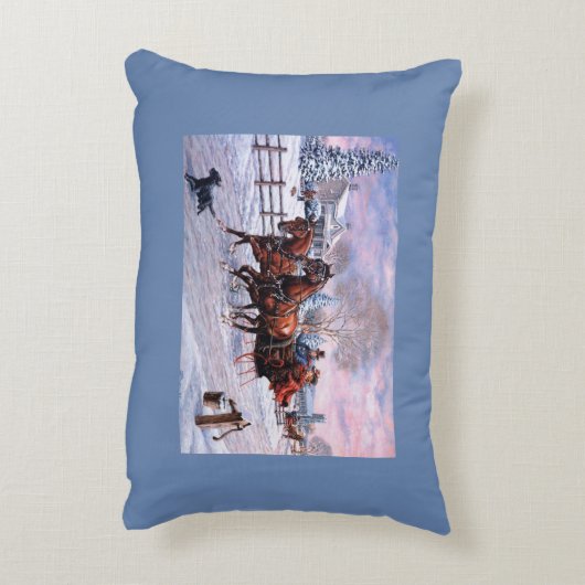 ヴィンテージ·クリスマス-馬そり描の乗り物 アクセントクッション (裏面(縦))