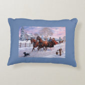ヴィンテージ·クリスマス-馬そり描の乗り物 アクセントクッション (裏面)