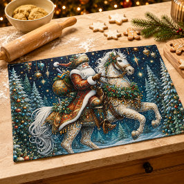 ヴィンテージ クリスマス 馬上のサンタクロース キッチンタオル