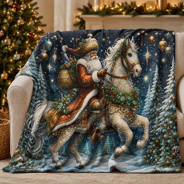 ヴィンテージ クリスマス 馬上のサンタクロース シェルパブランケット