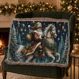 ヴィンテージ クリスマス 馬上のサンタクロース スローブランケット