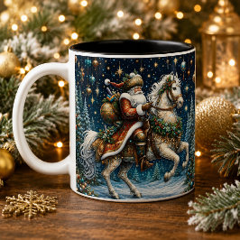 ヴィンテージ クリスマス 馬上のサンタクロース ツートーンマグカップ