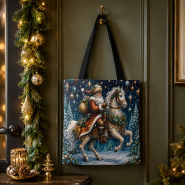 ヴィンテージ クリスマス 馬上のサンタクロース トートバッグ