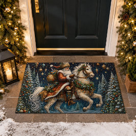 ヴィンテージ クリスマス 馬上のサンタクロース ドアマット