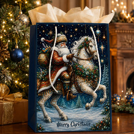 ヴィンテージ クリスマス 馬上のサンタクロース ミディアムペーパーバッグ