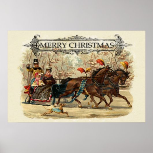 ヴィンテージ クリスマス 馬 冬の休日の楽しみ ポスター (正面)