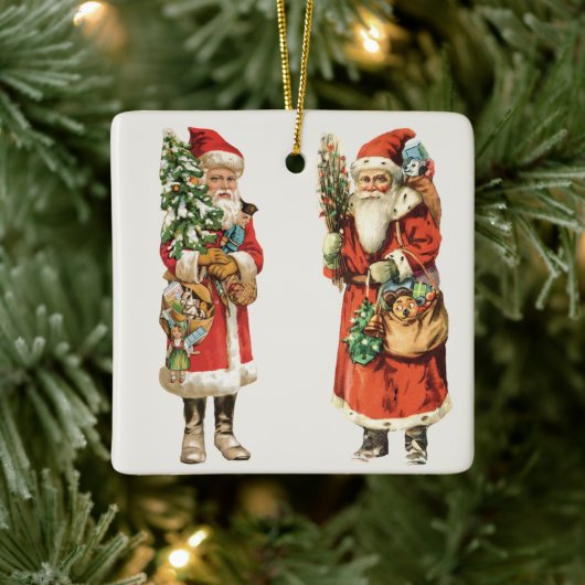 ヴィンテージ クリスマス 2 サンタクロース切り抜き画像 セラミックオーナメント (ツリー)