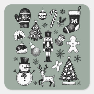 ヴィンテージ クリスマス 90年代 コラージュ レトロ クリスマス スクエアシール