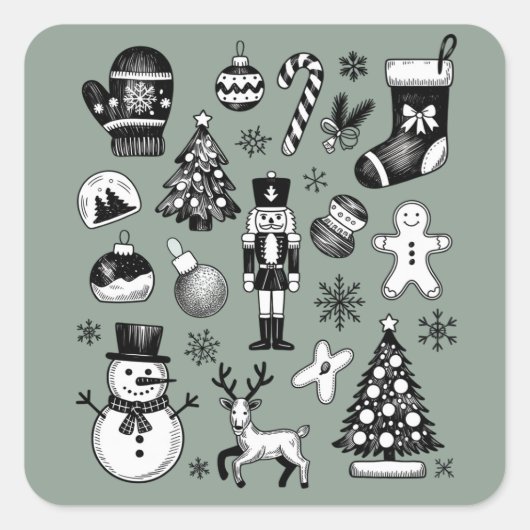 ヴィンテージ クリスマス 90年代 コラージュ レトロ クリスマス スクエアシール (正面)