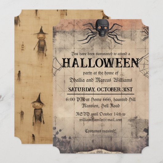 ヴィンテージ・クリーピー・ハロウィンパーティー 招待状 (正面/裏面)
