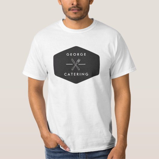 ヴィンテージ+クロス+フォーク+ナイフ+ロゴ+ケータリング+ビジネス Tシャツ (正面)