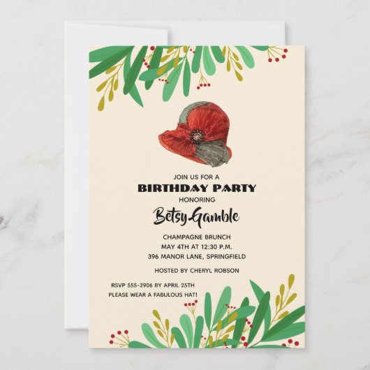 ヴィンテージ・クロッシュ・ダービー・バースデー・パーティー招待状 (正面)