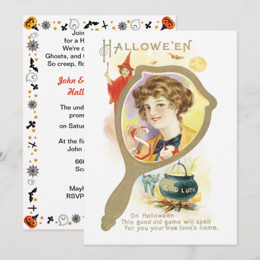 ヴィンテージ グッドラックミラー ハロウィン 招待状 (正面/裏面)