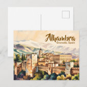 ヴィンテージ グラナダ スペイン アルハンブラ 水彩画 旅行 ポストカード (正面/裏面)