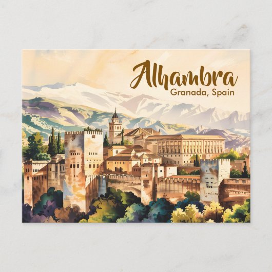 ヴィンテージ グラナダ スペイン アルハンブラ 水彩画 旅行 ポストカード (正面)
