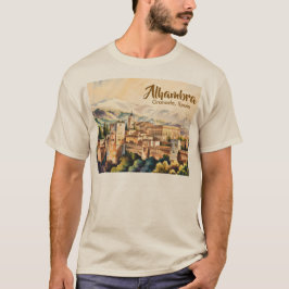 ヴィンテージ グラナダ スペイン アルハンブラ 水彩画 旅行 Tシャツ