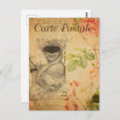 ヴィンテージ・グラマラス・レディー・ウーマン・フランスのマスク ポストカード (正面/裏面)