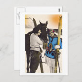 ヴィンテージ・グラマー・ガール - スキーと馬が好き ポストカード (正面/裏面)