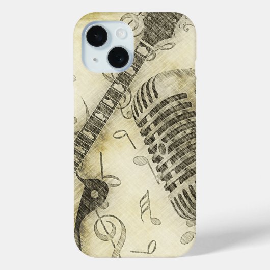 ヴィンテージ・グランジギターとマイクのiPhoneケース Case-Mate iPhoneケース (裏面)