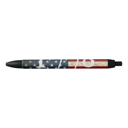 ヴィンテージ グランジ アメリカ国旗 1776 黒ボールペン (正面)