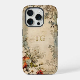 ヴィンテージ グランジ アーティザン ボタニカル モノグラム iPhone 15 PROケース
