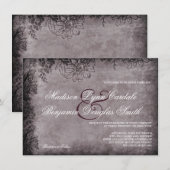 ヴィンテージ グランジ フラワーフレーム ウェディング 招待状 (正面/裏面)