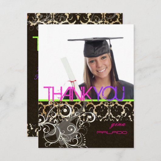 ヴィンテージ/グランジ/旋回/ダマスク/グラーディングありがとう サンキューカード (正面/裏面)