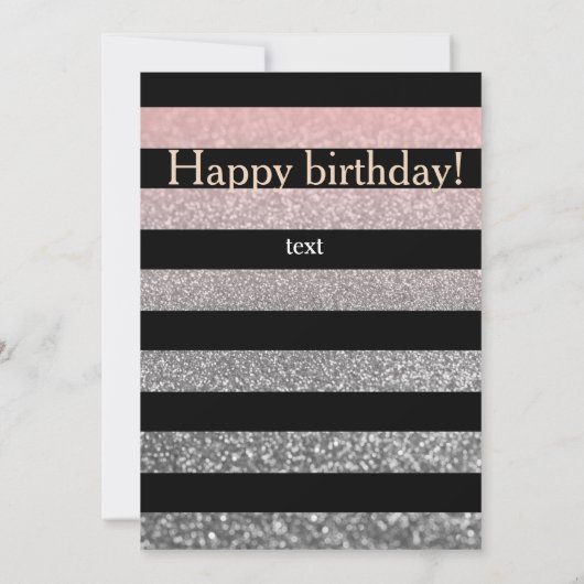 ヴィンテージ グリッター シャイン ピンク シルバー ストライプ ブラック アニバーサリー 招待状 (裏面)