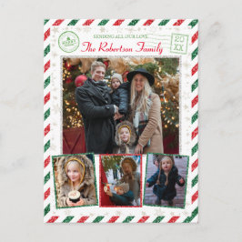 ヴィンテージ グリッター ファミリー フォト エアメール クリスマス ポストカード